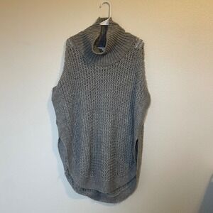 LC‎ Lauren Conrad Women's OS Gray Cowl Neck Open Knit Poncho Sweater BOHO